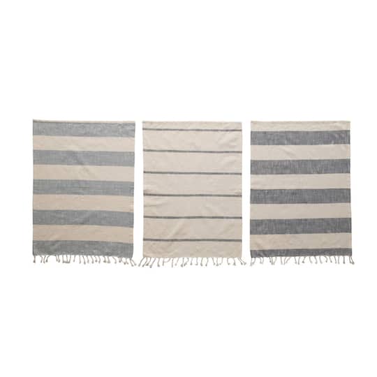 Hello Honey® Blue & White Stripes Cotton Tea Towels with Tassels Set